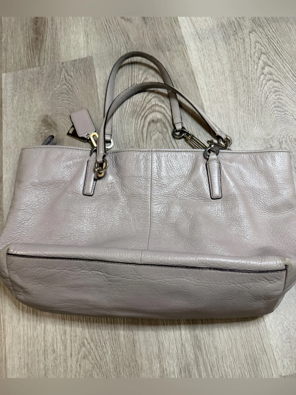 Coach Taupe Leather Tote with Chain-Link Handles